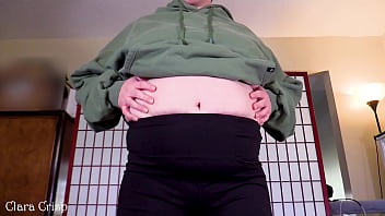 Worship my soft jiggly belly squeezing dropping and bouncing to make this chubby belly ripple clara crisp shows off soft round belly