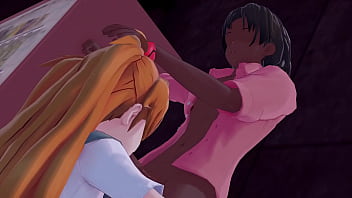 Redhead asuka sucking a bbc in alleyway