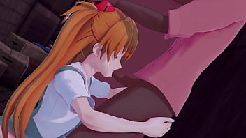 Redhead asuka sucking a bbc in alleyway