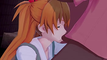 Redhead asuka sucking a bbc in alleyway