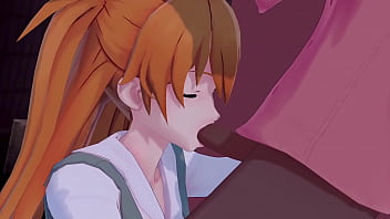 Redhead asuka sucking a bbc in alleyway