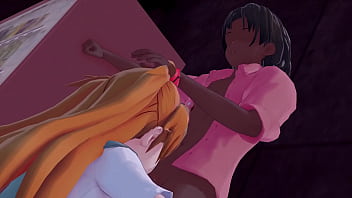 Redhead asuka sucking a bbc in alleyway