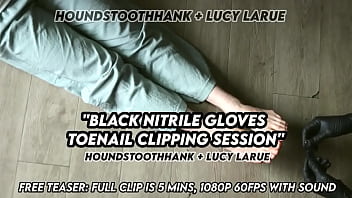 Black nitrile gloves toenail clipping session Black nitrile gloves toenail clipping session