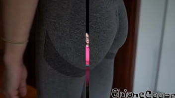 Morning fitness exercise bouncing boobs and push to the glass window my boobs and nipples