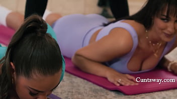 Private yoga session turns into strap on double penetration