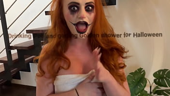 Pixie drinks pee and gets golden shower halloween edition