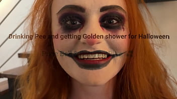 Pixie drinks pee and gets golden shower halloween edition