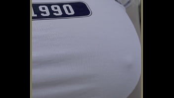 Milf exercises outdoors with no bra