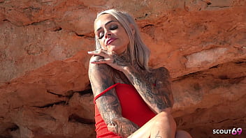 Nymphomaniac fit german mature sophie logan wth abs and many tattoos pick up for public fuck