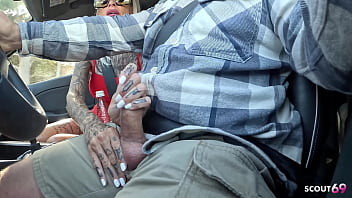 Nymphomaniac fit german mature sophie logan wth abs and many tattoos pick up for public fuck