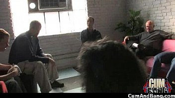 Amateur ebony interracial group sex with facial 23