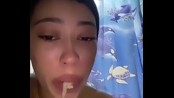 Latina practices puking with her fingers to be a better whore