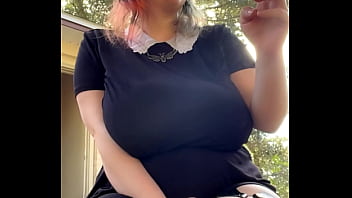 Alt milf nextdoor smokes outback