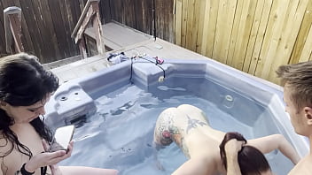 Dickflash cleaner and 2 girls hot tub adventure 2 4 ffm cleaner helps two girls clean their pipes and cums on their faces