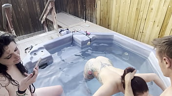 Dickflash cleaner and 2 girls hot tub adventure 2 4 ffm cleaner helps two girls clean their pipes and cums on their faces