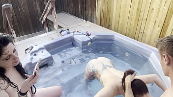 Dickflash cleaner and 2 girls hot tub adventure 2 4 ffm cleaner helps two girls clean their pipes and cums on their faces