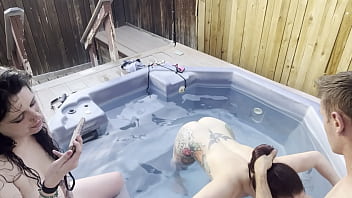 Dickflash cleaner and 2 girls hot tub adventure 2 4 ffm cleaner helps two girls clean their pipes and cums on their faces