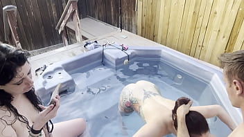 Dickflash cleaner and 2 girls hot tub adventure 2 4 ffm cleaner helps two girls clean their pipes and cums on their faces