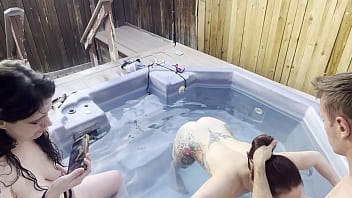 Dickflash cleaner and 2 girls hot tub adventure 2 4 ffm cleaner helps two girls clean their pipes and cums on their faces