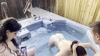 Dickflash cleaner and 2 girls hot tub adventure 2 4 ffm cleaner helps two girls clean their pipes and cums on their faces