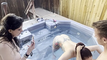 Dickflash cleaner and 2 girls hot tub adventure 2 4 ffm cleaner helps two girls clean their pipes and cums on their faces