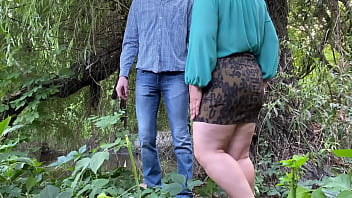 Curvy milf masturbates her wet pussy and helps the young man next to her cum