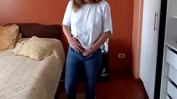 Mature latina caressing her pussy while watching them cum in front of her