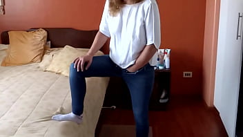 Mature latina caressing her pussy while watching them cum in front of her