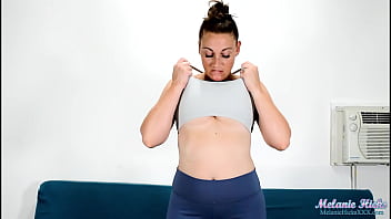 Sweaty milf workout ma strip and orgasm in blue tracksuit