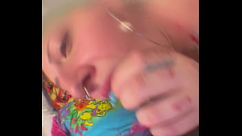 White slut gets real wataa ish while sucking clown dick