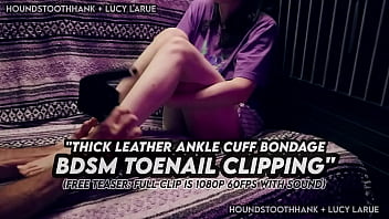 Thick leather ankle cuff bondage bdsm toenail clipping