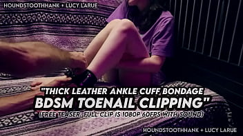 Thick leather ankle cuff bondage bdsm toenail clipping