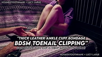 Thick leather ankle cuff bondage bdsm toenail clipping