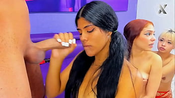 3 girls having fun with a big cock