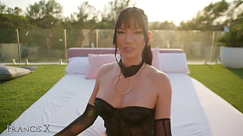 Outdoor gangbang 9 guys fuck latina slut in lingerie with anal and dp