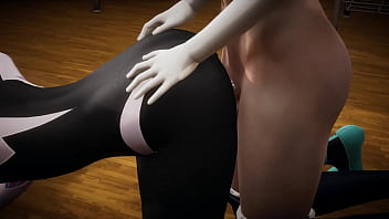Spider man universe gwen stacy squirts and gets fucked in pussy and ass