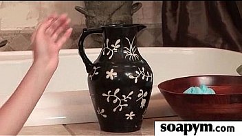 Babe with huge tits massages and blows a customer 20