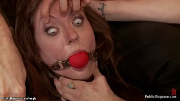 Princess donna dolore and james deen dominate and humiliate gagged slave maddy o reilly then big cock james anal fucks both in public place