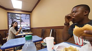 Black man picks up latina at famous fast food place then gets his dick sucked out back