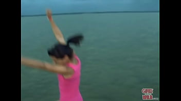 Petite brunette pleasure herself on a boat