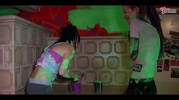 Alternative girls lesbian play tattoo dreadhead teens color play fingering toy dreadheads alt porn goth punk zf098