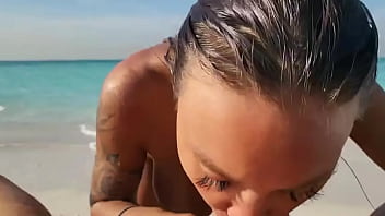 Naughty monika fox pov blowjob with cum on the beach