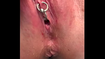 Pierced clit hard rubbing in latex gloves and hard stream pee