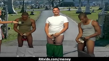 Desperate teen naked in public and fucks to pay rent