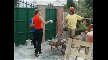 Jackie takes drinks to construction workers and gets fucked in a 3 way