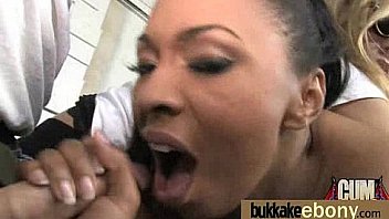 Ebony girlfriend takes huge loads of cum on her face 6