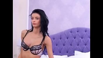 Hot brunette in heels rubs clit