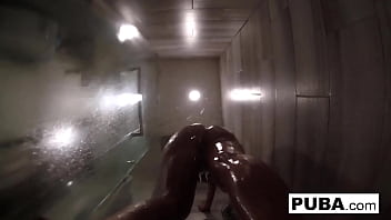 Brunette babe gets wet