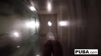 Brunette babe gets wet