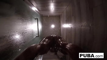 Brunette babe gets wet